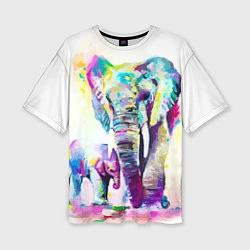 Женская футболка оверсайз Акварельные слоны