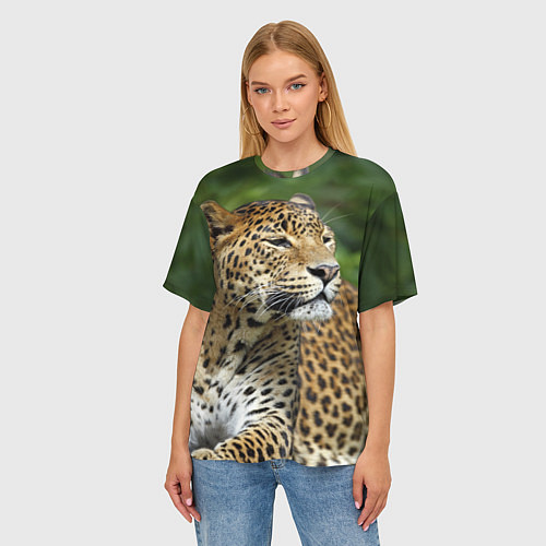 Женская футболка оверсайз Лик леопарда / 3D-принт – фото 3
