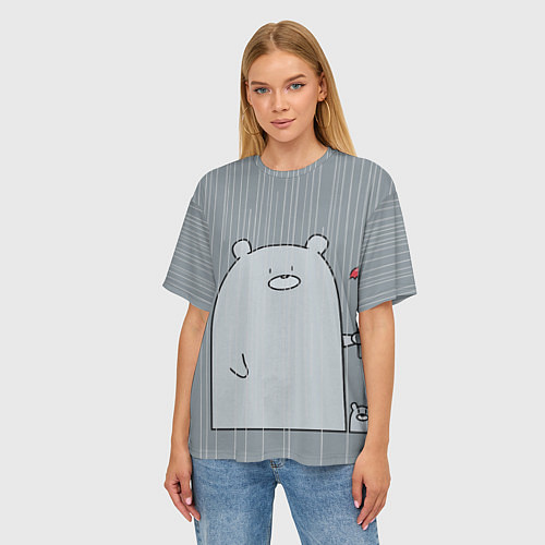 Женская футболка оверсайз Медвежата под дождем / 3D-принт – фото 3