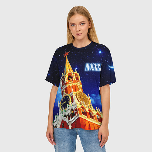 Женская футболка оверсайз Москва - Спасская башня / 3D-принт – фото 3