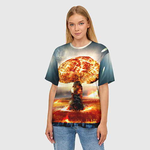 Женская футболка оверсайз Атомный взрыв / 3D-принт – фото 3