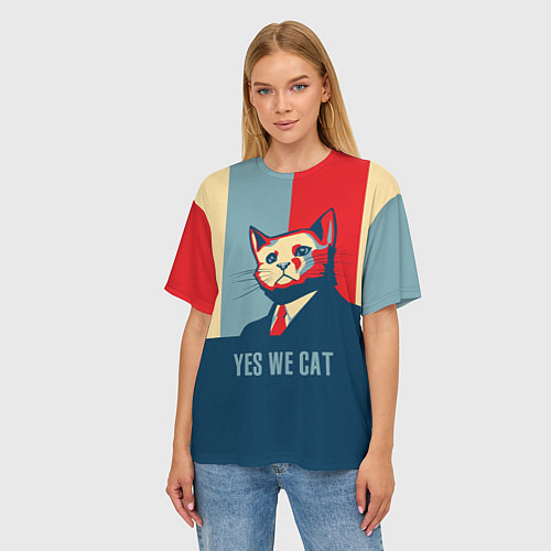 Женская футболка оверсайз Yes we CAT / 3D-принт – фото 3