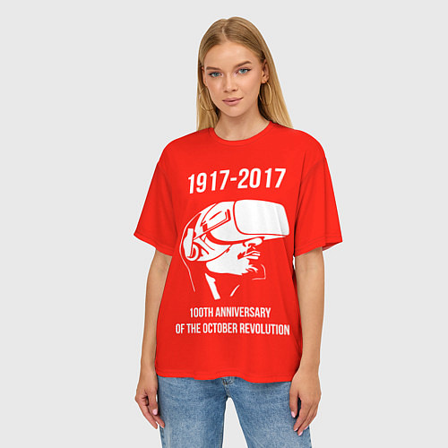 Женская футболка оверсайз 100 лет революции / 3D-принт – фото 3