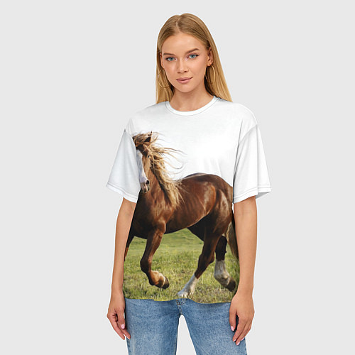 Женская футболка оверсайз Бегущая лошадь / 3D-принт – фото 3