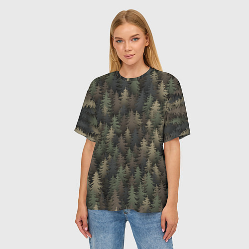Женская футболка оверсайз Лесной камуфляж / 3D-принт – фото 3