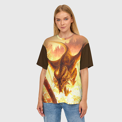 Женская футболка оверсайз Дракон / 3D-принт – фото 3