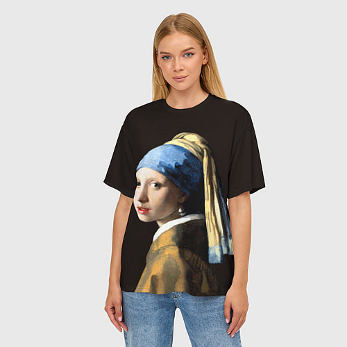 Женская футболка оверсайз Девушка с жемчужной сережкой / 3D-принт – фото 3