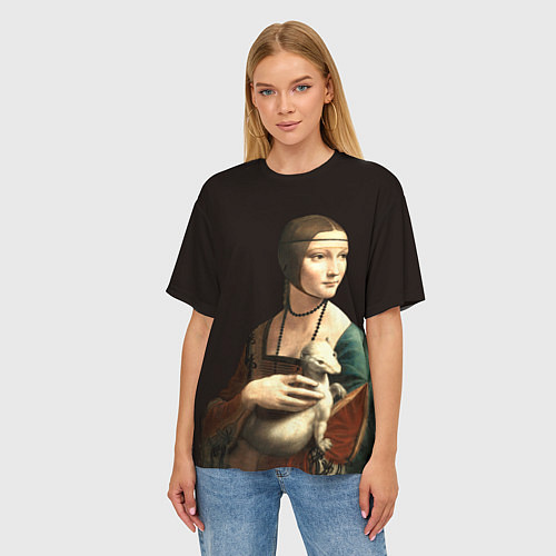 Женская футболка оверсайз Дама с горностаем / 3D-принт – фото 3