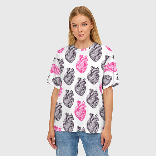 Женская футболка оверсайз Сердца 1 / 3D-принт – фото 3