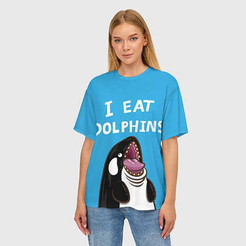 Женская футболка оверсайз I eat dolphins / 3D-принт – фото 3