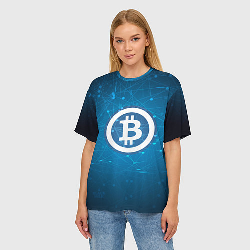 Женская футболка оверсайз Bitcoin Blue / 3D-принт – фото 3