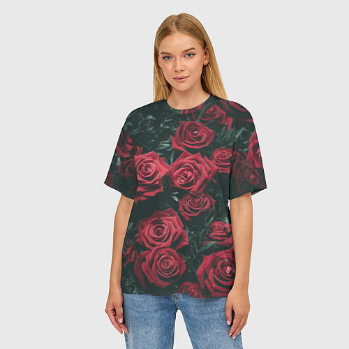 Женская футболка оверсайз Бархатные розы / 3D-принт – фото 3