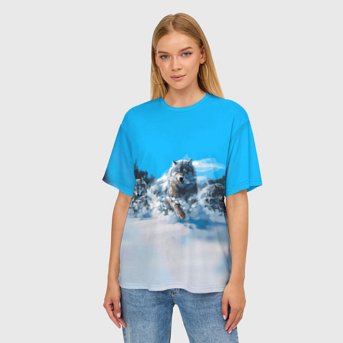Женская футболка оверсайз Волчья охота / 3D-принт – фото 3