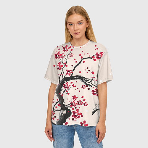 Женская футболка оверсайз Сакура / 3D-принт – фото 3