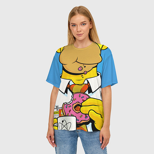 Женская футболка оверсайз Homer with donut / 3D-принт – фото 3