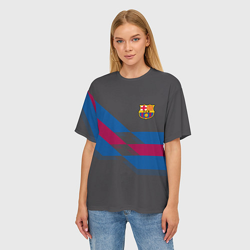 Женская футболка оверсайз Barcelona FC: Dark style / 3D-принт – фото 3