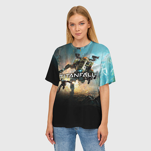Женская футболка оверсайз Titanfall Battle / 3D-принт – фото 3
