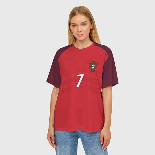 Женская футболка оверсайз Сборная Португалии: Роналду ЧМ-2018 / 3D-принт – фото 3