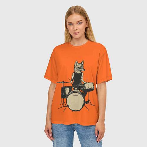 Женская футболка оверсайз Drums Fox / 3D-принт – фото 3