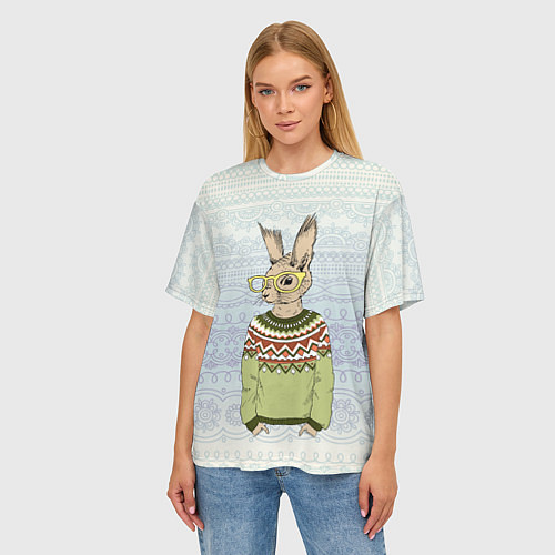 Женская футболка оверсайз Кролик хипстер / 3D-принт – фото 3