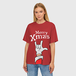 Футболка оверсайз женская Merry Xmas - Santas hand, цвет: 3D-принт — фото 2