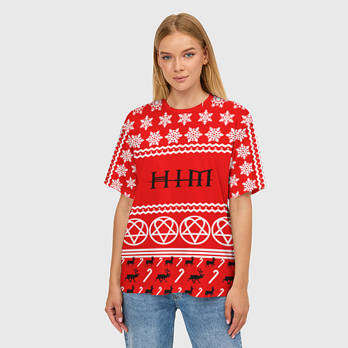 Женская футболка оверсайз Праздничный HIM / 3D-принт – фото 3