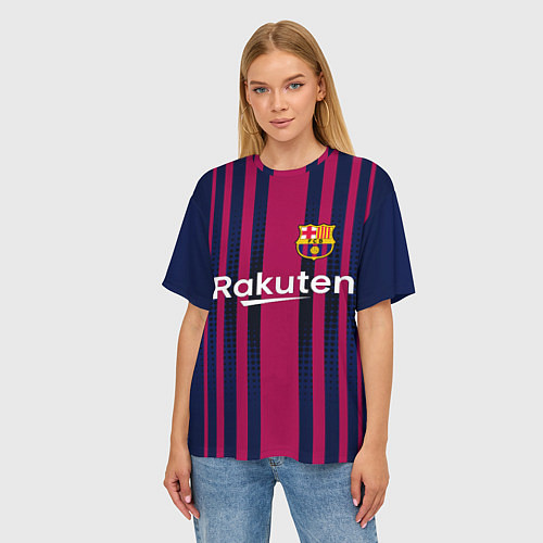 Женская футболка оверсайз FC Barcelona: Rakuten / 3D-принт – фото 3