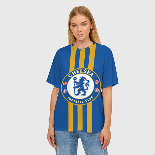Женская футболка оверсайз FC Chelsea: Gold Lines / 3D-принт – фото 3