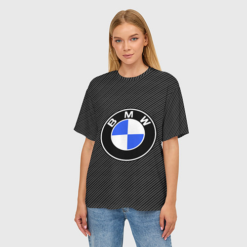 Женская футболка оверсайз BMW CARBON БМВ КАРБОН / 3D-принт – фото 3