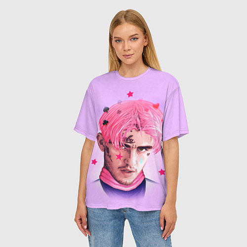 Женская футболка оверсайз Lil Peep: Pink Edition / 3D-принт – фото 3