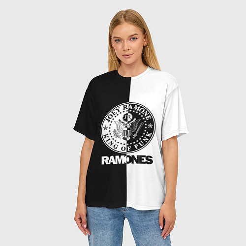 Женская футболка оверсайз Ramones B&W / 3D-принт – фото 3