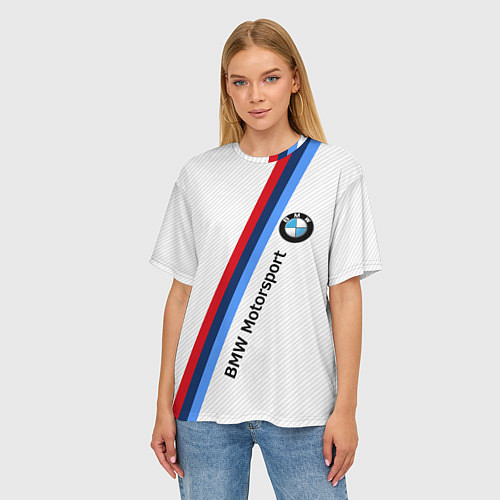 Женская футболка оверсайз BMW Motorsport: White Carbon / 3D-принт – фото 3