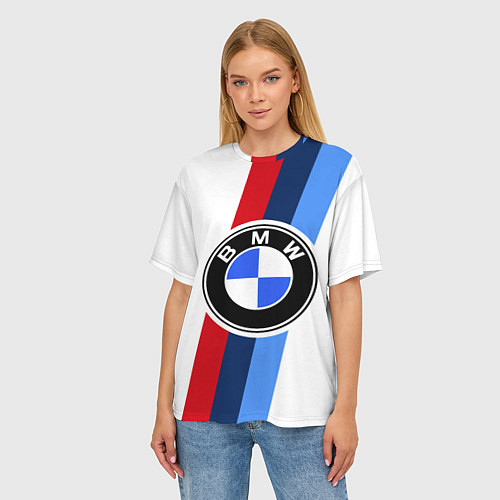Женская футболка оверсайз BMW M: White Sport / 3D-принт – фото 3