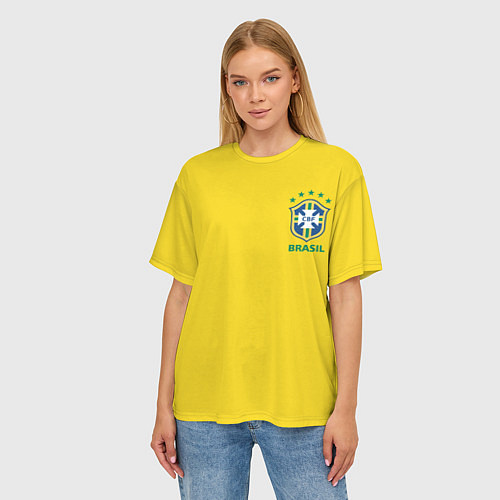 Женская футболка оверсайз Сборная Бразилии / 3D-принт – фото 3