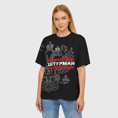 Женская футболка оверсайз Штурман: герб РФ / 3D-принт – фото 3
