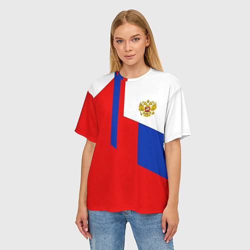 Женская футболка оверсайз Russia: Geometry Tricolor / 3D-принт – фото 3