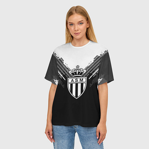 Женская футболка оверсайз FC Monaco: Black Style / 3D-принт – фото 3
