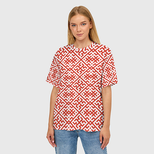 Женская футболка оверсайз Духобор: Обережная вышивка / 3D-принт – фото 3