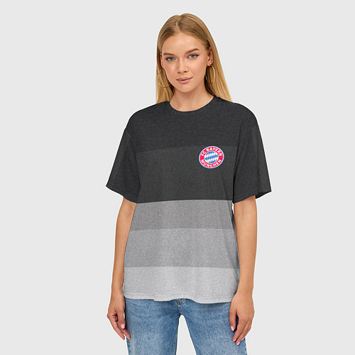 Женская футболка оверсайз ФК Бавария: Серый стиль / 3D-принт – фото 3