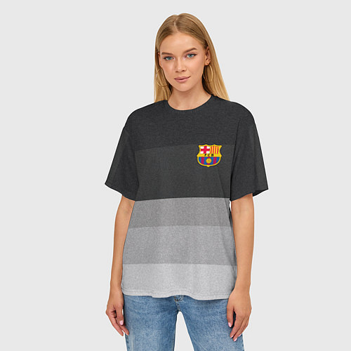 Женская футболка оверсайз ФК Барселона: Серый стиль / 3D-принт – фото 3