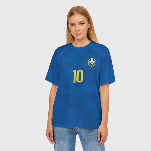 Женская футболка оверсайз Сборная Бразилии: Неймар ЧМ-2018 гостевая / 3D-принт – фото 3