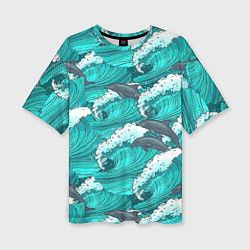 Женская футболка оверсайз Лазурные дельфины