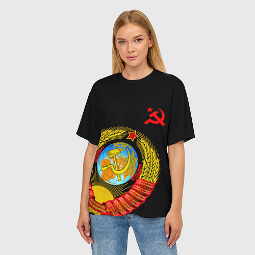 Женская футболка оверсайз Герб СССР / 3D-принт – фото 3