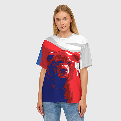 Женская футболка оверсайз Российский медведь / 3D-принт – фото 3