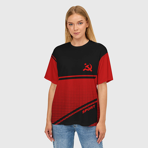 Женская футболка оверсайз USSR: Black Sport / 3D-принт – фото 3