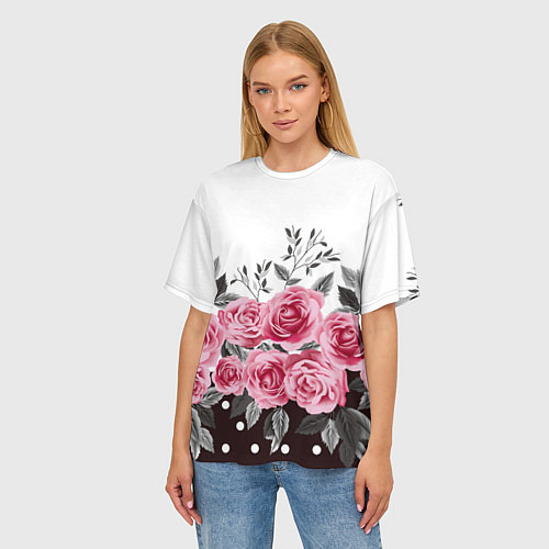 Женская футболка оверсайз Roses Trend / 3D-принт – фото 3