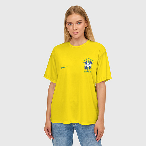 Женская футболка оверсайз Сборная Бразилии / 3D-принт – фото 3