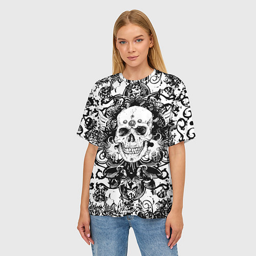 Женская футболка оверсайз Grunge Skull / 3D-принт – фото 3