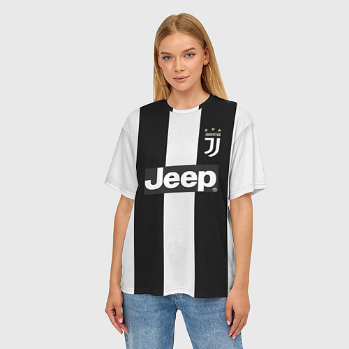 Женская футболка оверсайз FC Juventus: Ronaldo Home 18-19 / 3D-принт – фото 3