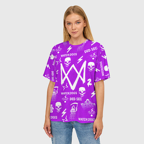 Женская футболка оверсайз Watch Dogs 2: Violet Pattern / 3D-принт – фото 3